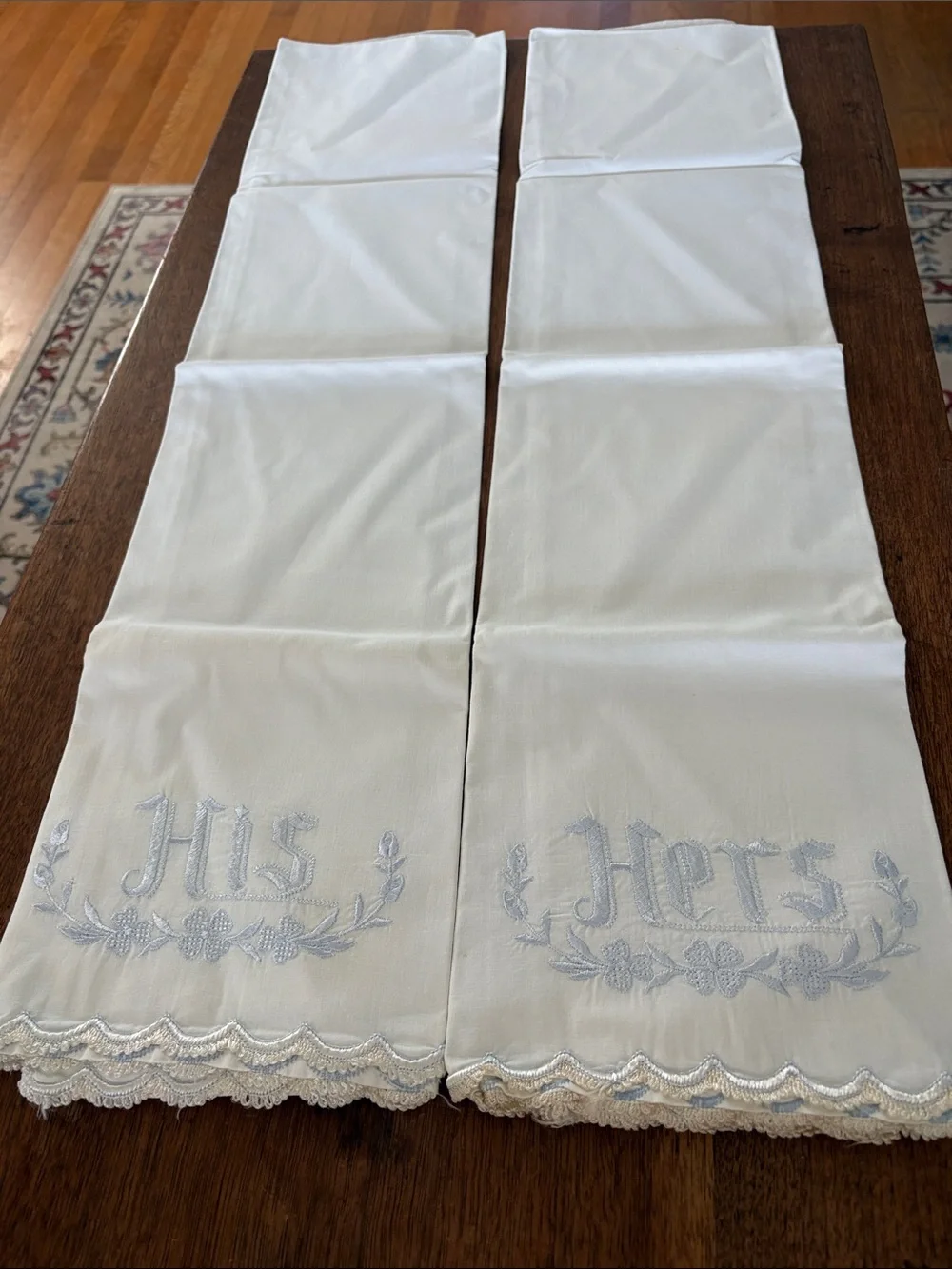 Vintage White Embroidered 'His' and 'Hers' Decorative Towels